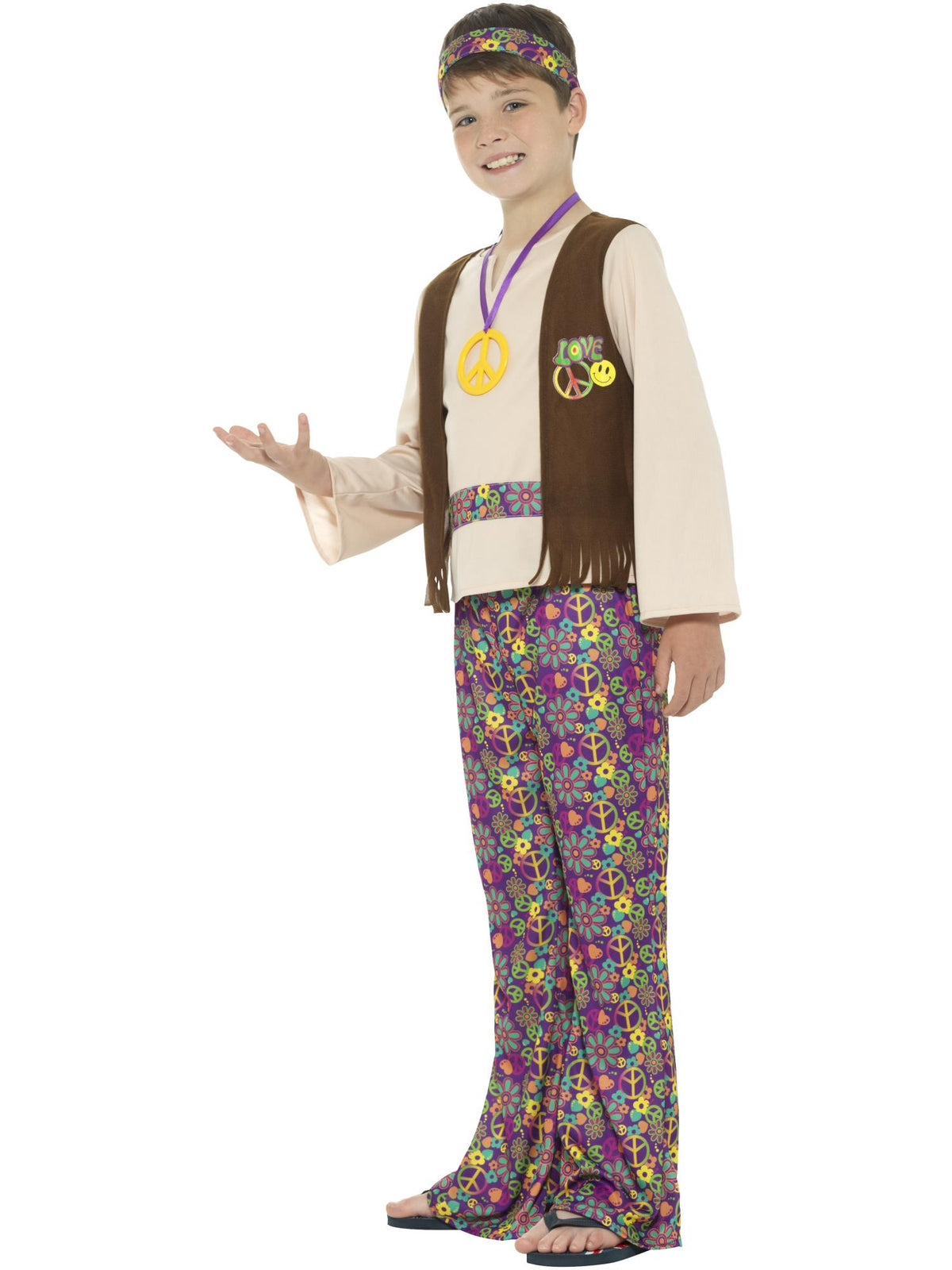 Smiffys Hippie Jungenkostüm, with Top, Attached Waistcoat, CS für Unisex