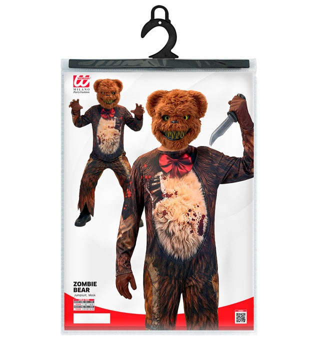 Zombie Teddybär Kostüm mit Overall und Maske für Fasnacht
