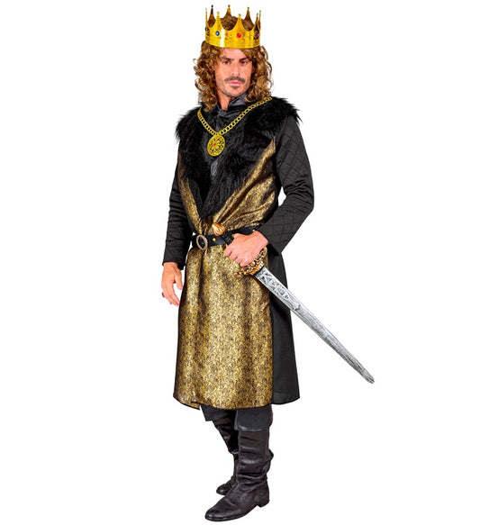 Mittelalter König Kostüm mit Mantel, Weste, Kette und Gürtel auf weißem Hintergrund