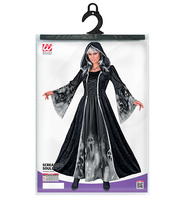 Screaming Souls schwarzes Kleid mit Kapuze für Fasnacht und Halloween