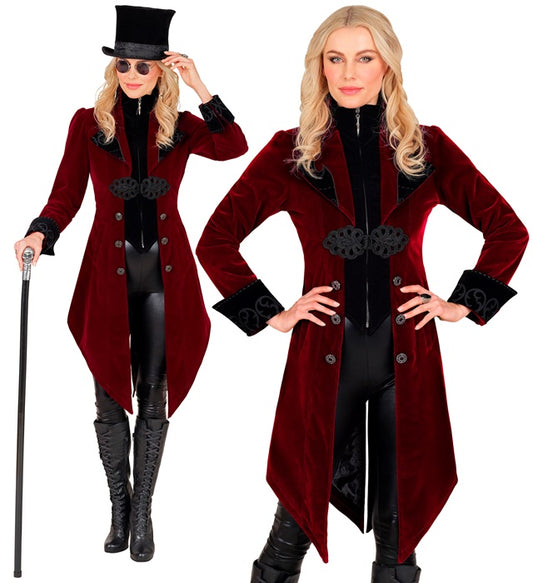 Bordeauxroter Gothic Samtmantel aus Samt für Fasnacht und Karneval