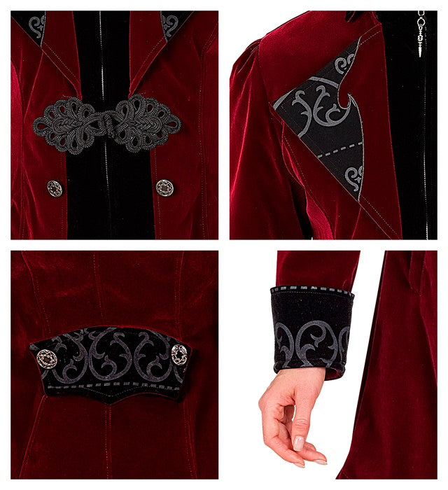 Bordeauxroter Gothic Samtmantel aus Samt für Fasnacht und Karneval