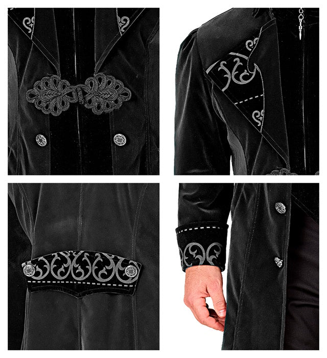 Schwarzer Gothic Mantel aus Samt mit weitem Kragen für Fasnachtskostüm
