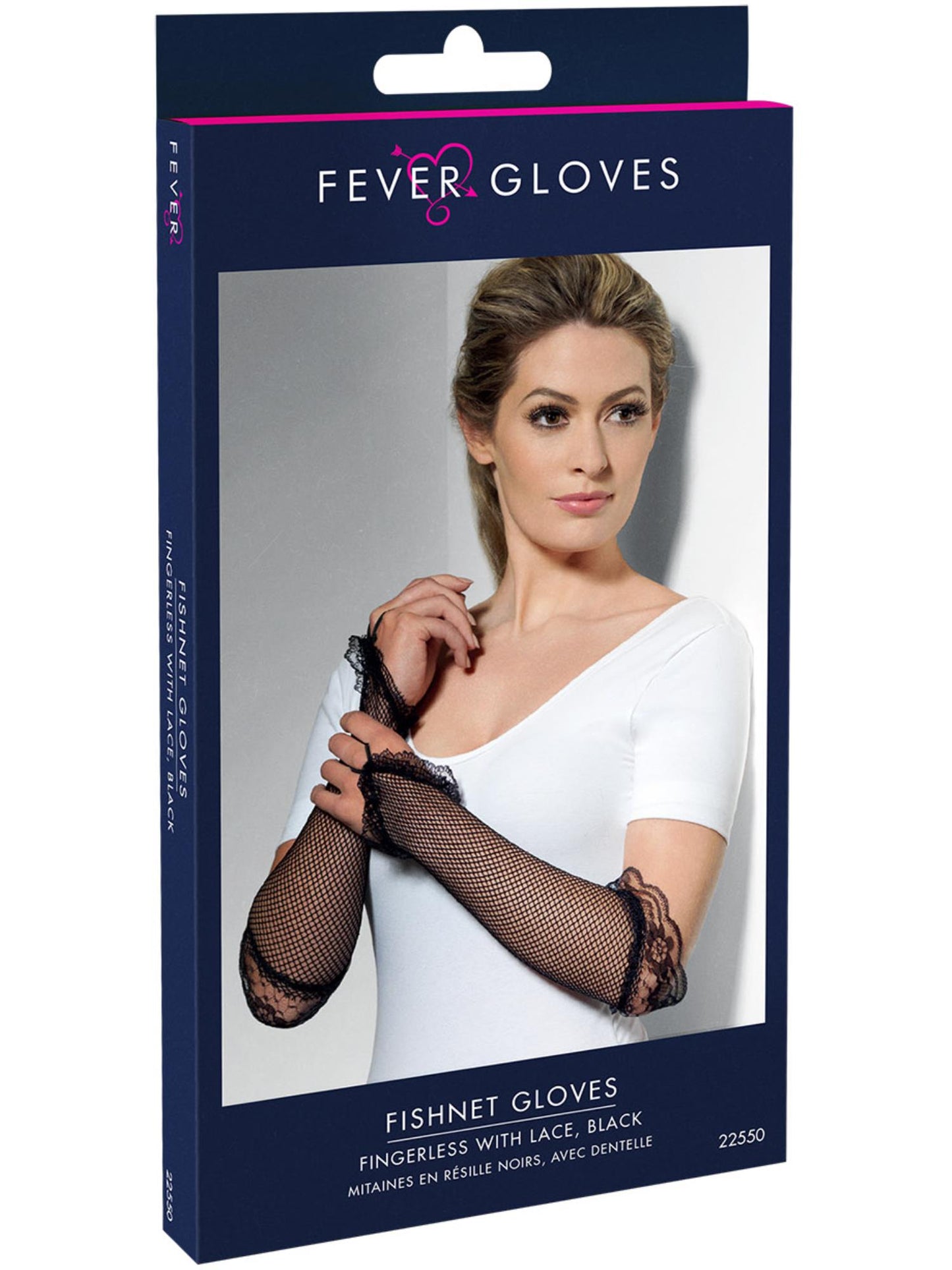 Smiffys FEVER Fingerless Fishnet Gloves Black, Black für Damen