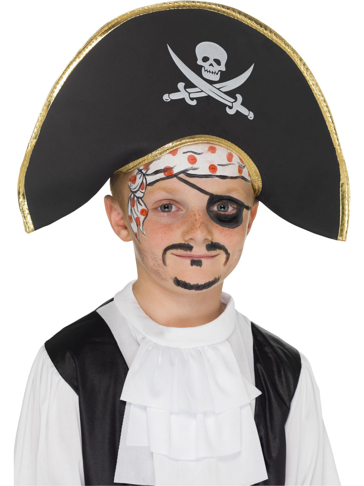 Smiffys schwarzer Piratenkapitän-Hut mit Totenkopf und gekreuzten Knochen