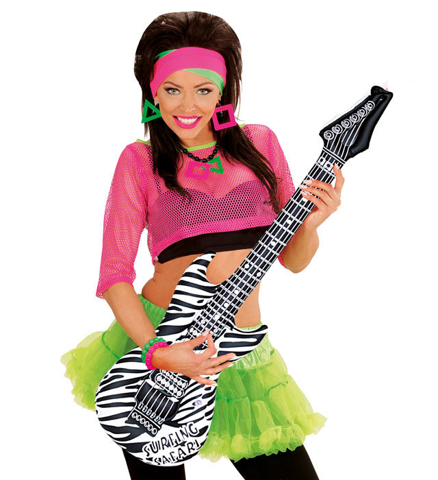 Aufblasbare Gitarre im Zebramuster, 105 cm lang, Party-Accessoire für Fasnacht und Karneval