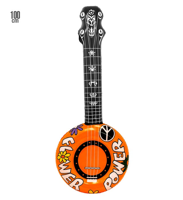 Aufblasbares Banjo in kräftigem Orange, 100 cm lang