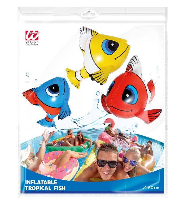 Aufblasbarer tropischer Fisch in bunten Farben, 60cm lang, als Fasnachtsdeko
