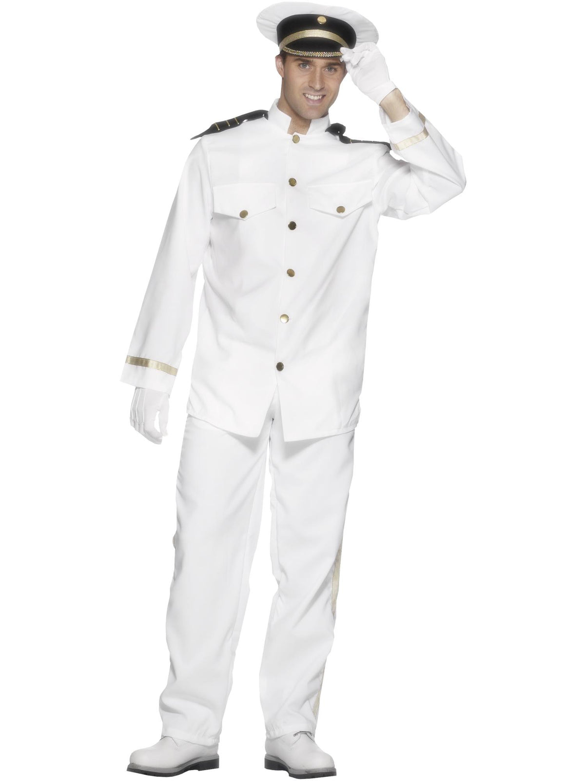Smiffys Military Captain Kostüm weiss für Herren mit Jacke Hose Cap und Handschuhen