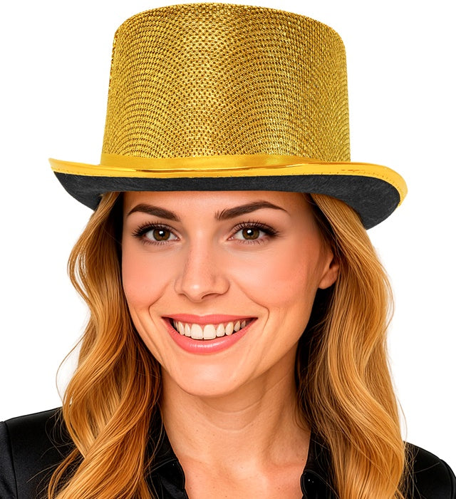 Goldener Lurex Zylinderhut 10 cm glänzend für Fasnacht und Karneval