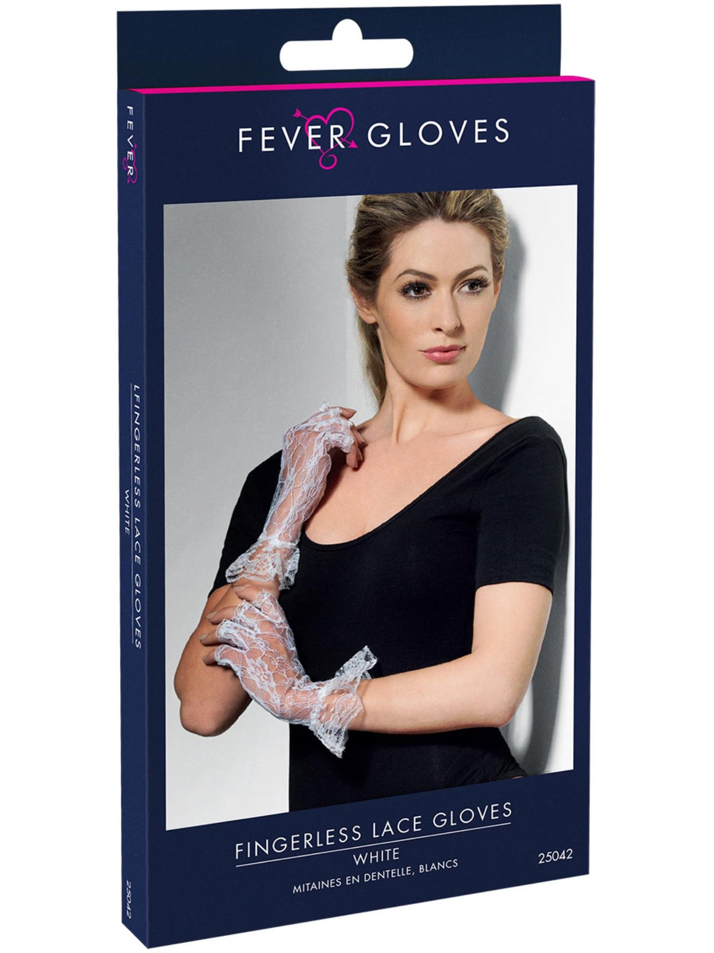 Smiffys FEVER Fingerless Lace Gloves, White für Damen