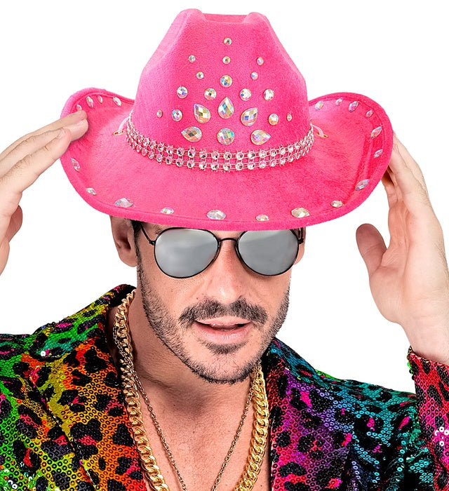 Pinker Cowboy Hut mit glitzernden Diamanten für Fasnacht