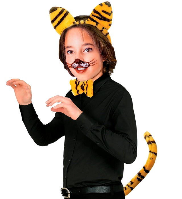 Tiger Dress-Up Set mit Ohren, Fliege und Schwanz als Fasnachtskostüm Zubehör