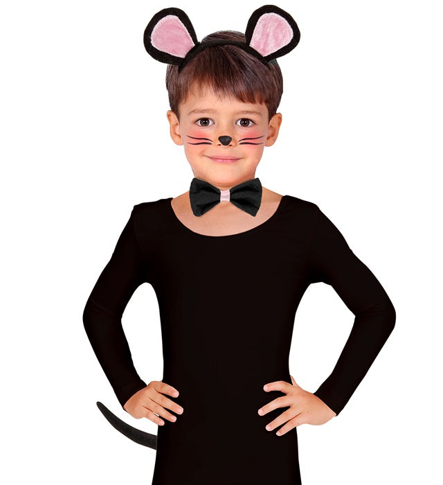 Mäuschen Dress-Up Set mit Ohren, Fliege und Schwanz für Fasnacht