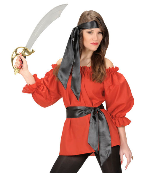 Schwarzer Satin-Gürtel und Haarband für Piratenkostüm