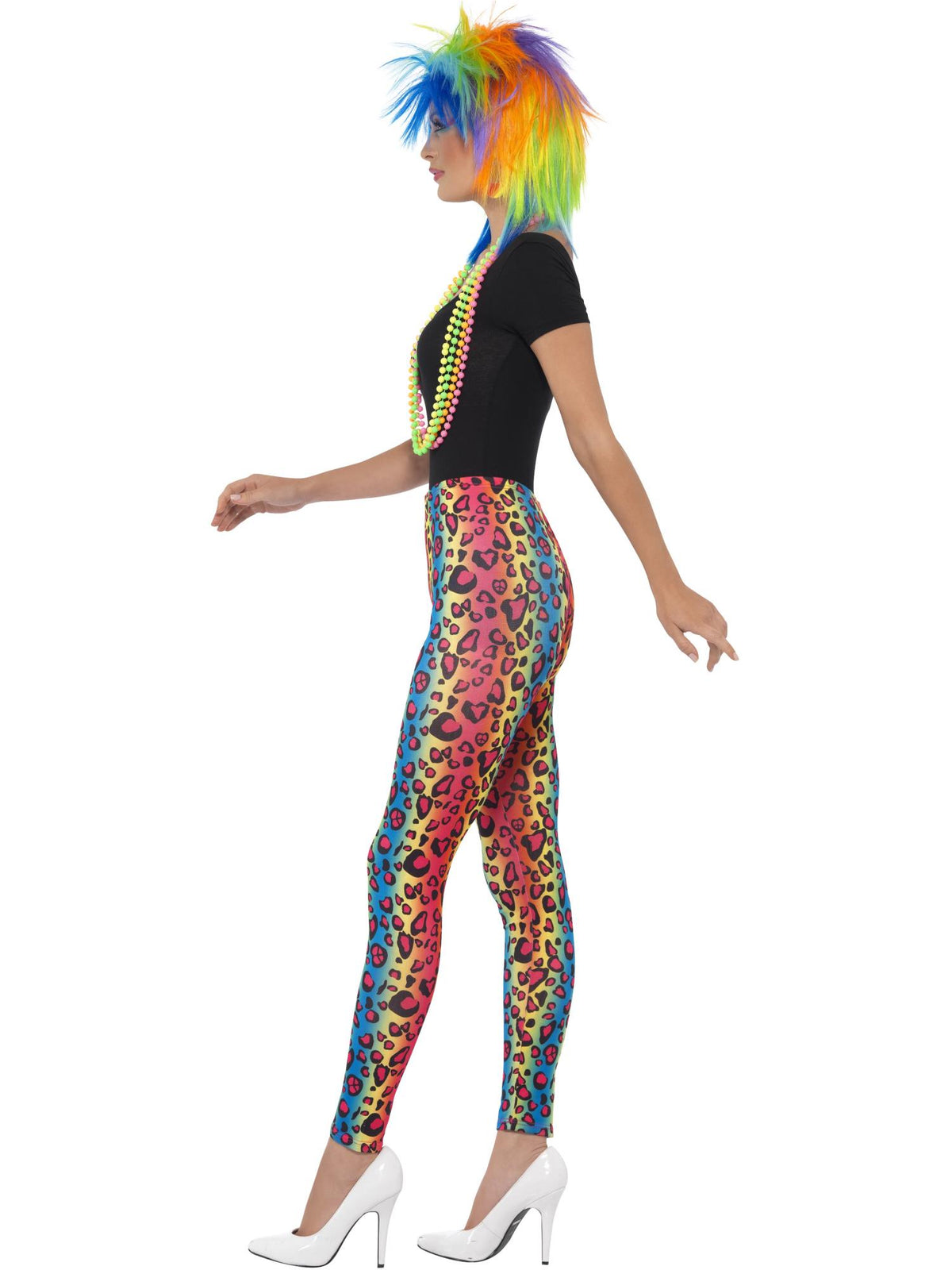 Smiffys mehrfarbige Neon-Leopard-Leggings im 1980s-Stil für Damen – Seitenansicht