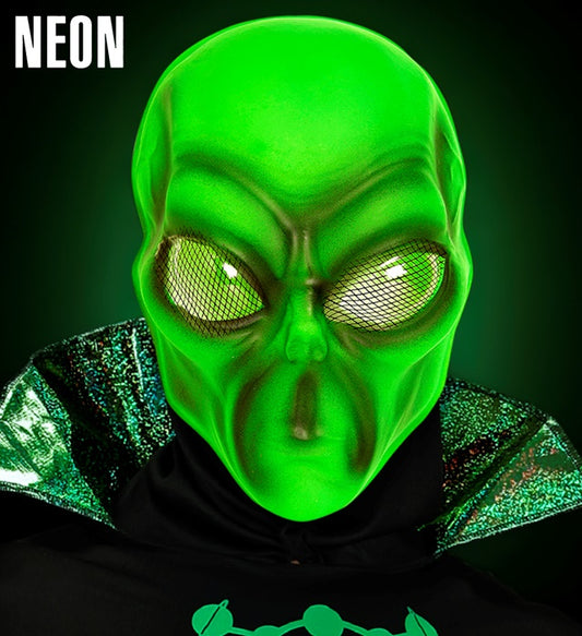 Neonfarbene Alien Maske aus Kunststoff für Fasnacht und Halloween
