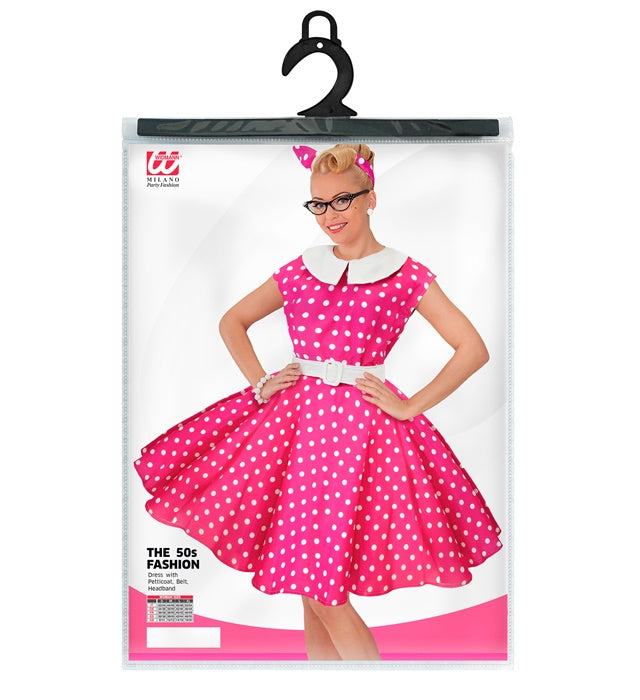 50er Jahre Rock'n'Roll Kleid in Hot Pink mit Petticoat, Gürtel und Haarband
