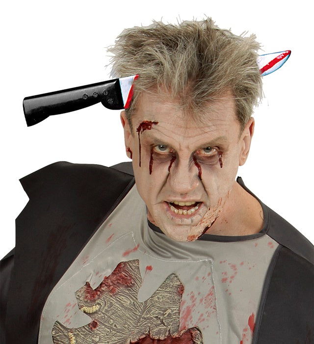 Messer-Durch-den-Kopf Halloween-Accessoire in realistischer Optik