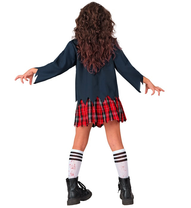 Zombie Schulmädchen Kostüm mit Jacke, Bluse, Rock, Kravatte und Strümpfen für Fasnacht