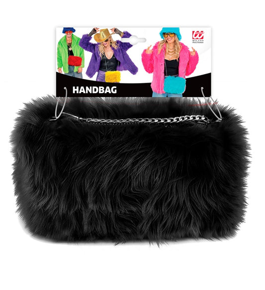 Lange schwarze Handtasche aus Plüsch mit weichem Langhaar