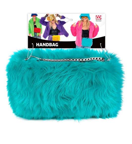 Hellblaue Handtasche aus langhaarigem Plüsch als Fasnacht-Accessoire