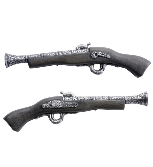 Antike Piratenpistole 42 cm in braunem Design für Fasnacht und Karneval