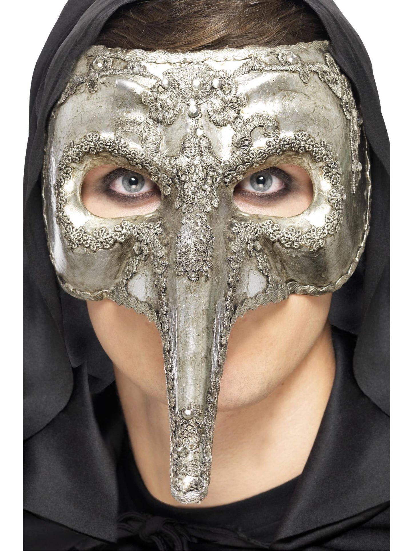 Smiffys MASQUERADE Luxury Venetian Capitano Mask, Silver für Herren
