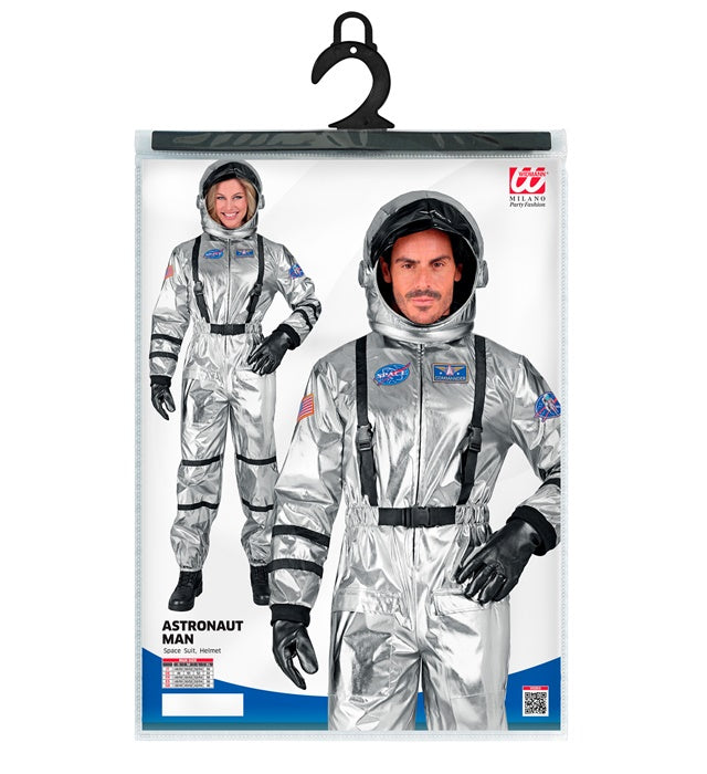 Silberner Astronauten-Overall mit Helm als Fasnacht-Kostüm