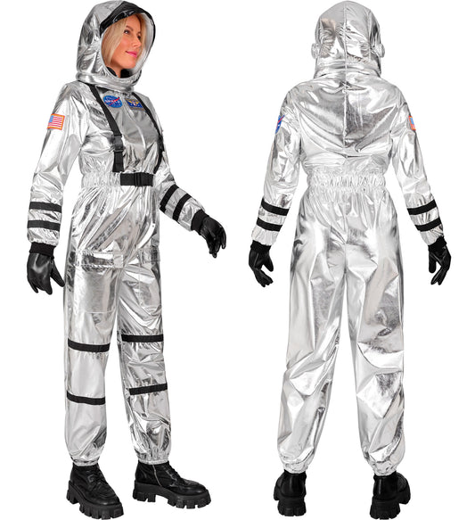 Silberner Astronaut Commander Kostüm mit Helm für Frauen