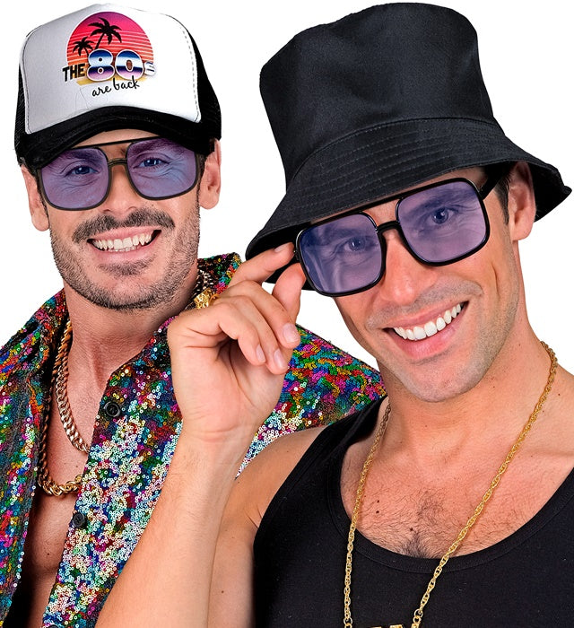 90er Jahre Hip Hop Brille mit hellblauen Gläsern für Fasnacht und Karneval