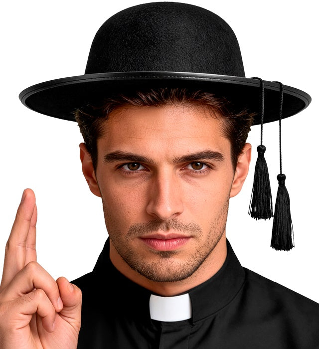 Schwarzer Priesterhut aus Filz für Fasnacht und Karneval