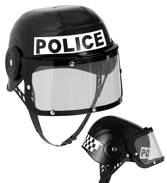 Polizeieinsatzhelm aus Hartplastik in schwarz für Fasnacht-Kostüm