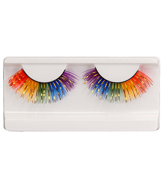 Bunte Regenbogen Wimpern mit Klebstofftube für Fasnacht und Karneval