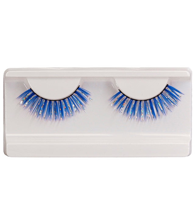 "BLAUE HOLOGRAPHISCHE FASHION WIMPERN" mit Klebstofftube Blau