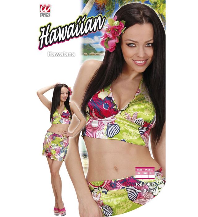 Hawaiierin Kostüm bestehend aus Top und Rock, farbenfroh und passend für Fasnacht und Mottopartys
