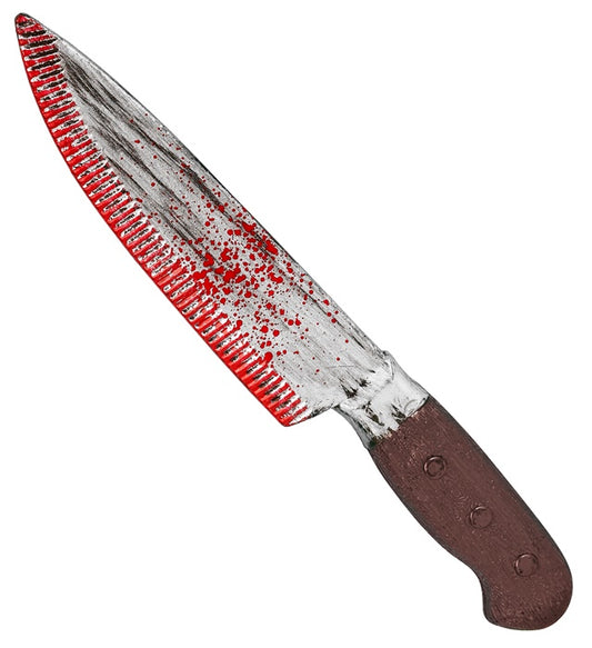 Blutiges Messer 30 cm realistisches Kostümzubehör mit roter Blutfärbung