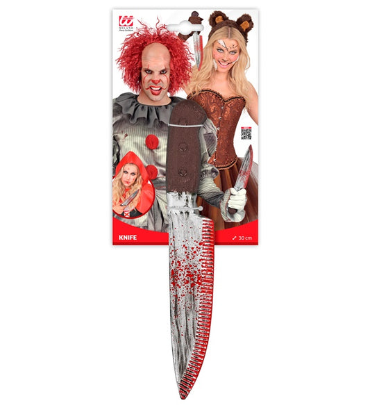 Blutiges Messer 30 cm realistisches Kostümzubehör mit roter Blutfärbung