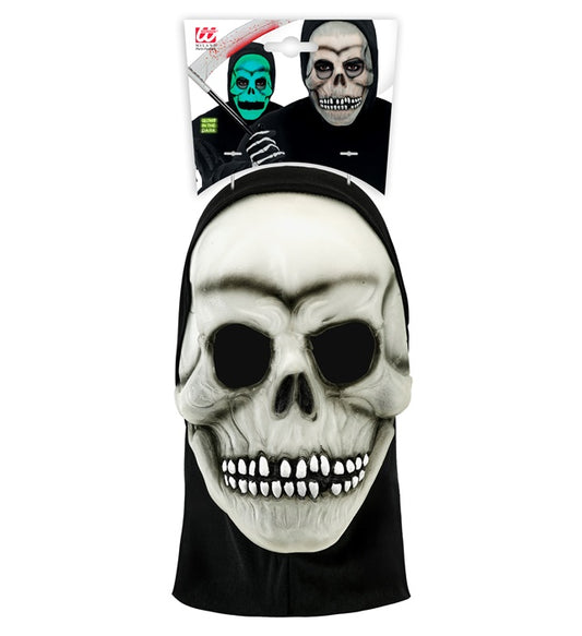 Im Dunkeln leuchtende Totenkopfmaske mit Kapuze aus Latex