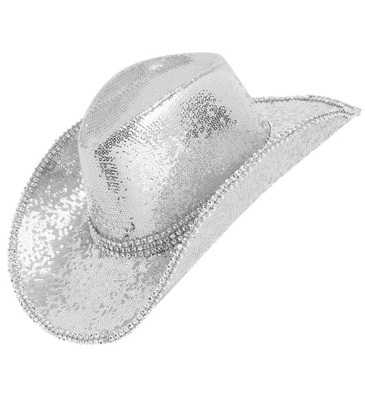 Silberner Cowboy Hut mit Pailletten und Strassverzierung