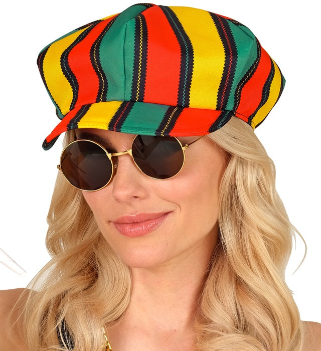 Bunte Rasta Kappe mit langen Zöpfen in Rot, Gelb, Grün und Schwarz