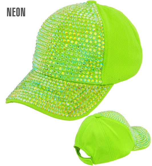 Neon grüne Basecap mit Strassverzierung für Fasnacht und Karneval