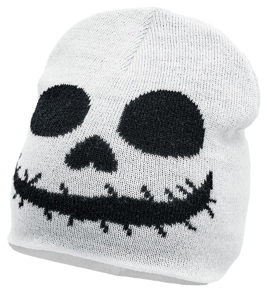 Kinder Beanie Mütze mit weißem Geist-Motiv auf schwarzem Stoff