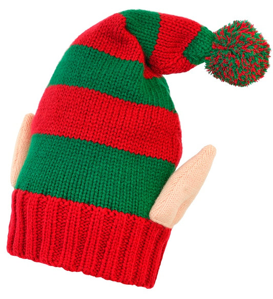 Gestrickte Elfenmütze mit Zipfel in Rot-Weiss, passend für Fasnacht und Winter