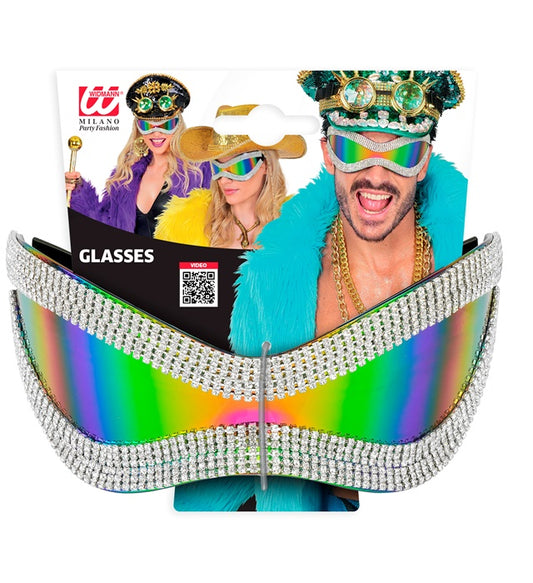 Riesige Strass Brille mit bunten Multicolor-Gläsern als Fasnacht Accessoire