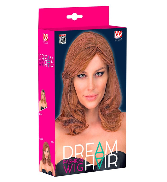 Bella Dream Hair Perücke in Braun-Rosa, verpackt in farbiger Schachtel