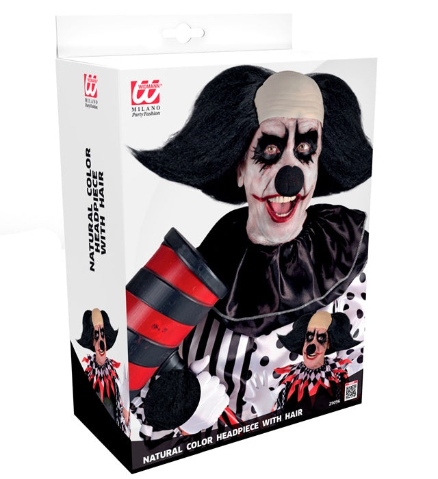 Killerclown Glatze mit schwarzen Haaren als Fasnacht Kostümzubehör