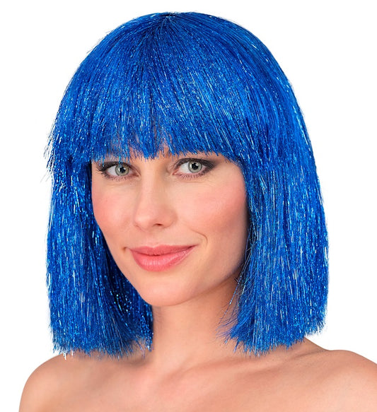 Blaue Glitzy Perücke mit funkelndem Glitzer für Fasnacht und Karneval