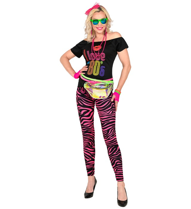 80er Jahre Leggings Neon Pink mit Tigerprint für Fasnacht