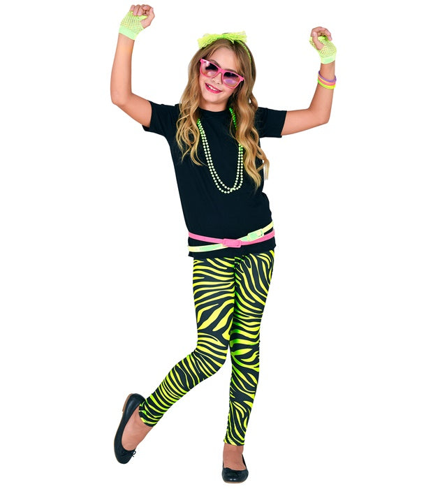 Neon grüne 80er Jahre Leggings mit Tigerprint für Fasnacht